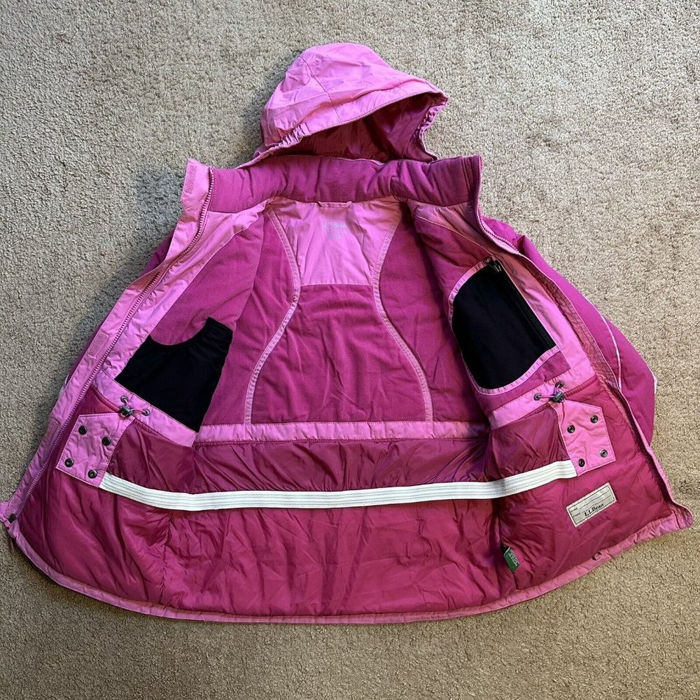 LL Bean Jacket Girls XL 18 Full Zip Nylon Softshell Insulated Pink Pockets - Picture 3 of 12